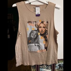 Lucky Brand Beige Graphic Tank with Photo Print